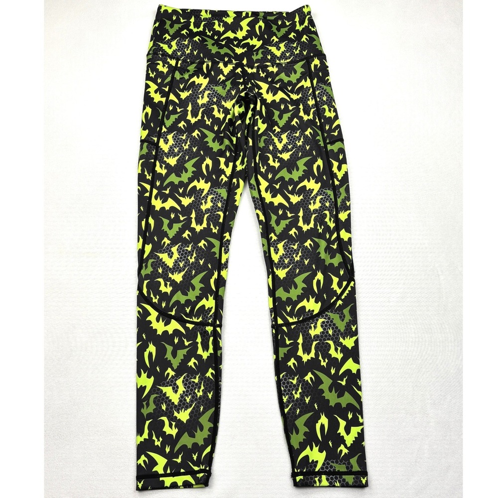 Feed Me Fight Me Green Bat Honeycomb High Waist Leggings Side Pockets Womens S